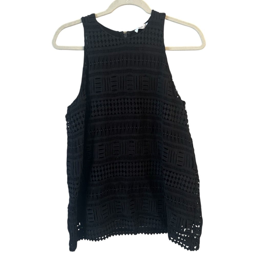 Vince Women’s Size 10 Large Tank Top Geo Lace High Neck Black Eyelet Crochet
